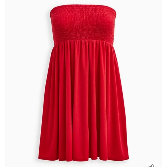 TORRID SMOCKED STRAPLESS COVER-UP DRESS - TERRY WASH PINK - Picture 2 of 2